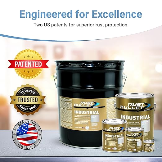 RUST BULLET Industrial - Metallic Gray - 6 Quart Combo (4 Industrial, 2 BlackShell) - Rust Preventative Coating for Industrial, Marine, Home and Farm Projects, Chip and UV Resistant, Durable Finish