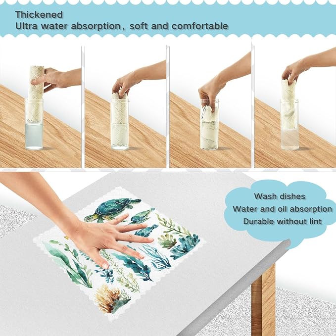 Underwater Turtle Fish Plant Kitchen Towels Dish Cloths Set of 6 Microfiber Cleaning Cloths for Cars Super Absorbent Machine