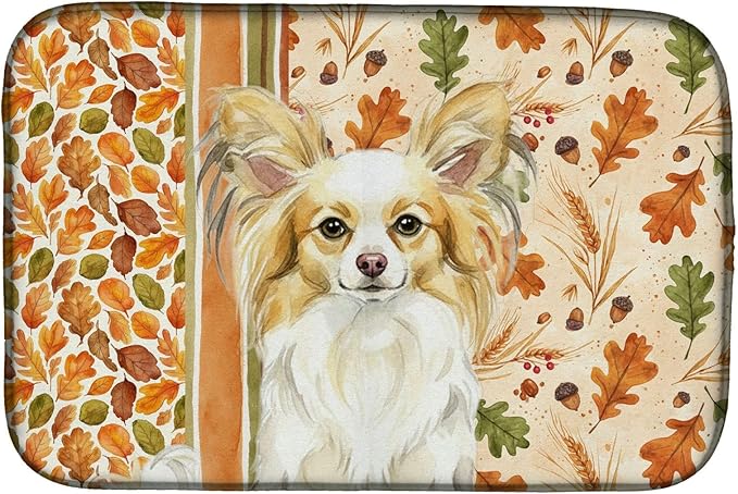 Caroline's Treasures Lemon and White Papillon Heirloom Fall Dish Drying Mat Absorbent Dish Drying Mat Pad for Kitchen Counter Dish Drainer Mat for Countertop, 14 x 21", Multicolor