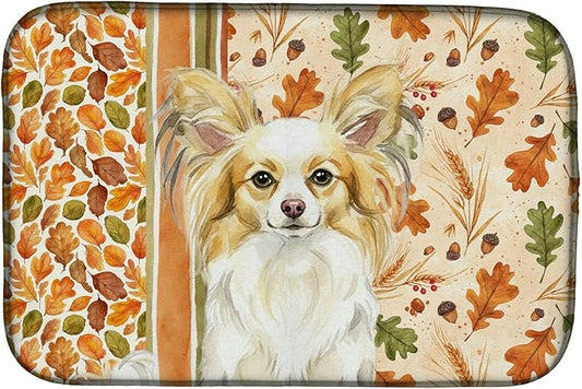 Caroline's Treasures Lemon and White Papillon Heirloom Fall Dish Drying Mat Absorbent Dish Drying Mat Pad for Kitchen Counter Dish Drainer Mat for Countertop, 14 x 21", Multicolor
