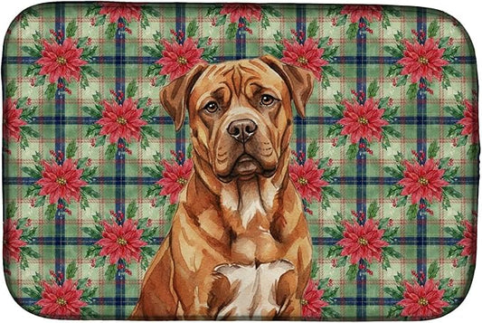 Caroline's Treasures Mahogany Dogue de Bordeaux Christmas PoinsettIas Dish Drying Mat Absorbent Dish Drying Mat Pad for Kitchen Counter Dish Drainer Mat for Countertop, 14 x 21", Multicolor