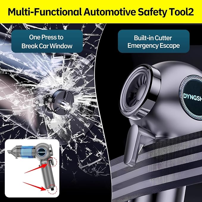 Handheld Car Vacuum Portable Cordless（Equipped with a one-Touch Window Breaker and Seatbelt Cutter ） Handheld Cordless Vacuum with 25000Pa Ultra-Strong Suction,for Car, Office Desk,Keyboards，Pet Hair