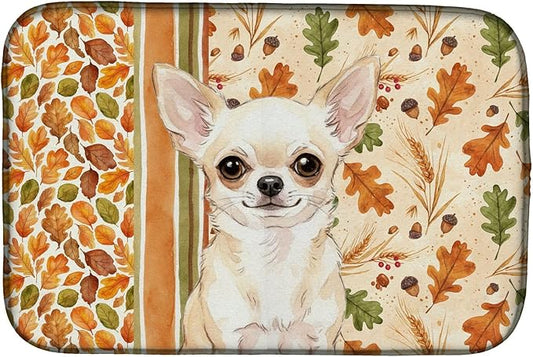 Caroline's Treasures Cream Chihuahua Heirloom Fall Dish Drying Mat Absorbent Dish Drying Mat Pad for Kitchen Counter Dish Drainer Mat for Countertop, 14 x 21", Multicolor