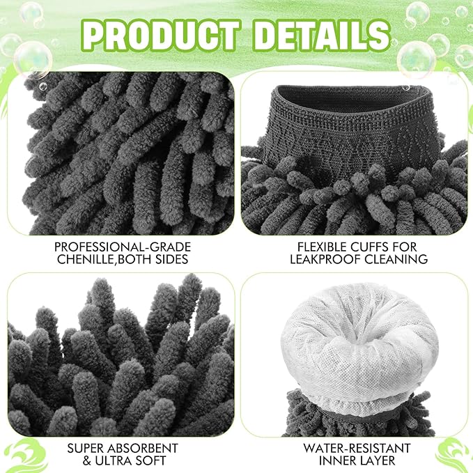 48 Pack Car Wash Mitt Bulk Microfiber, 10'' x 8'' Chenille Car Wash Mitt Gloves, Scratch Free Double Sided No Lint No Marks for Truck SUV and All Vehicle Surfaces (Grey)