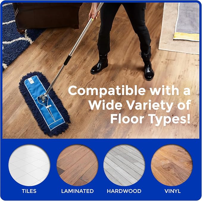 Nine Forty 18" Premium Nylon Dust Mop- Heavy Duty Mop Head for Industrial, Commercial, and Residential Cleaning - Dry Floor Duster for Hardwood Surfaces and Commercial Applications - Blue