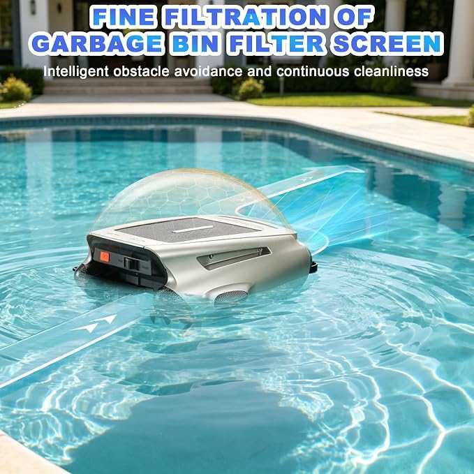Solar Powered Robotic Pool Skimmer, Automatic Pool Surface Cleaner Robot with App Control,24/7 Continuous Cleaning, Dual Charging, Ideal for Above Ground & In-Ground Pools (Silvery