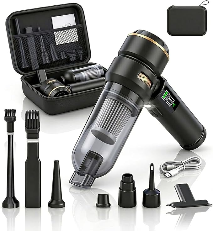 Handheld Car Vacuum Cleaner, 17000Pa High Power Cordless Vacuum Cleaner, 4-in-1 Portable Mini Air Duster, with LED Light and Multi-Nozzles, Vacuum for Car, Home, Office, Pet Hair
