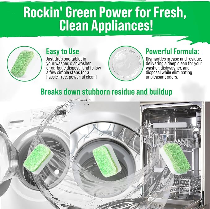 Rockin' Green Laundry Detergent Active Wear 90 Loads Unscented (45 Oz) and Washing Machine, Dish Washer and Garbage Disposal Cleaning Tablets (24 Pack) - Natural Laundry Detergent Powder, Odor Fighter