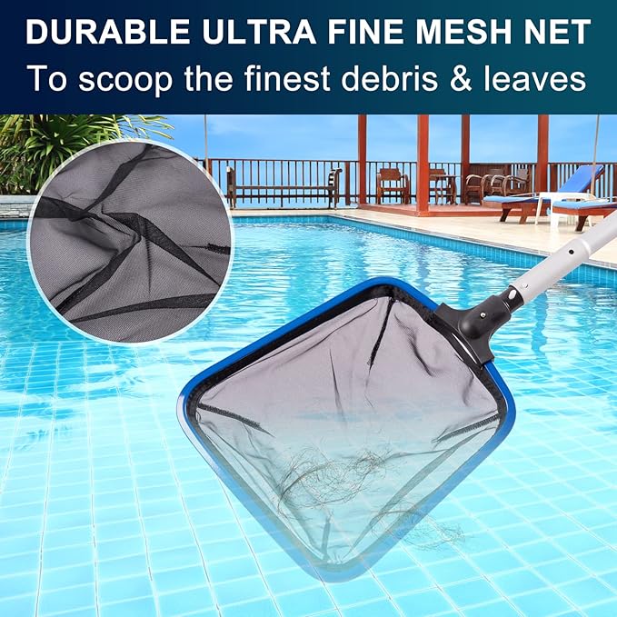POOLAZA 20'' Pool Brush & Ultra Fine Mesh Pool Skimmer Net