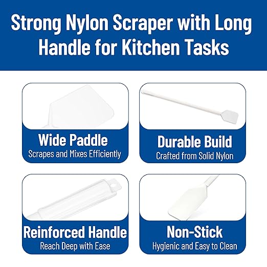 SPARTA Nylon Paddle Mixing Scraper, Food Safe, Waterproof with Long Handle for Large Batch Cooking and Cleaning, 48 Inches, White, (Pack of 6)