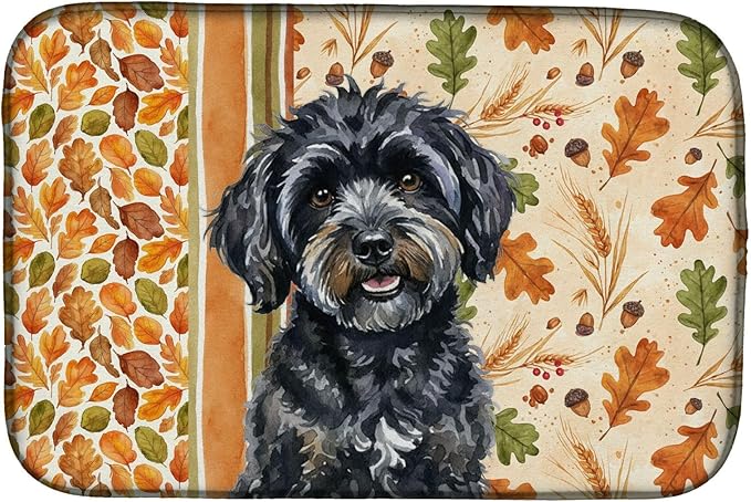 Caroline's Treasures Black Havanese Heirloom Fall Dish Drying Mat Absorbent Dish Drying Mat Pad for Kitchen Counter Dish Drainer Mat for Countertop, 14 x 21", Multicolor