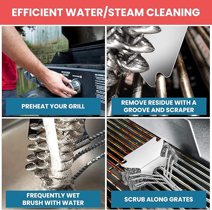 Fuego Grill Brush and Scraper Bristle Free - 17” Safe BBQ Brush for Gas/Charcoal/Weber Grills - Stainless Steel Triple Helix Grill Cleaner - Quality Grill Accessories for Dad