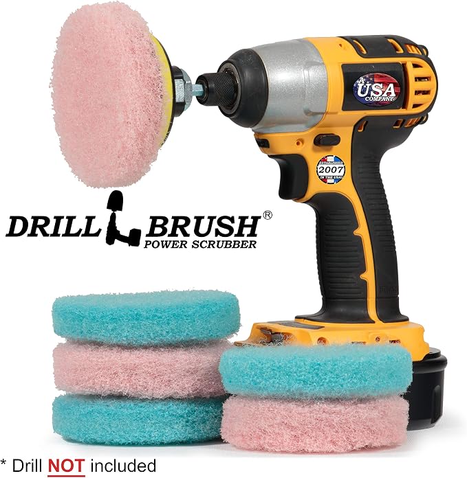 Drill Brush - Cleaning Supplies - Bathroom Accessories - Scrub Pads - Shower Cleaner - Bathtub - Bath Mat – Bathroom Sink - Scrubber - Hard Water Stain Remover - Glass Cleaner - Shower Door Cleaner