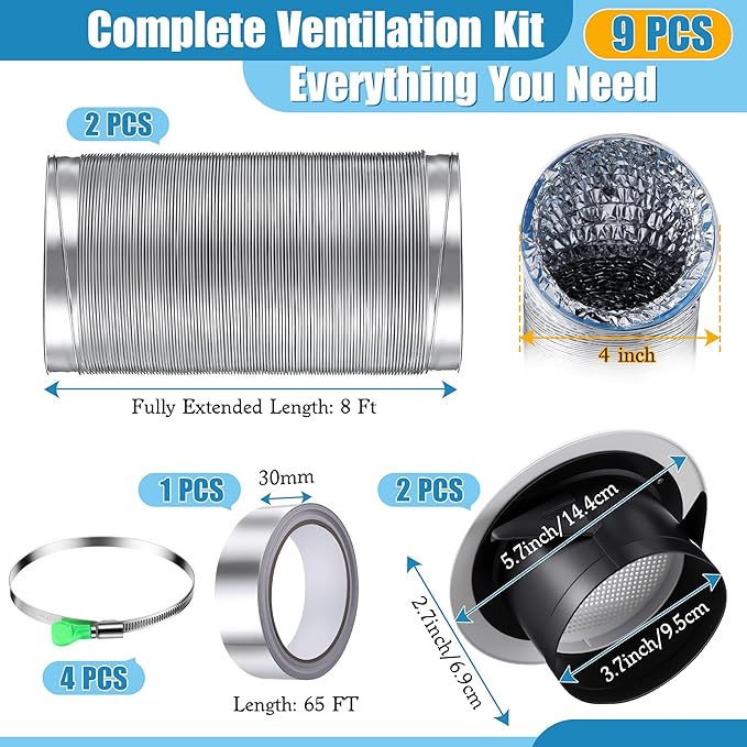 2 Set Dryer Vent Kit with Hose/duct Connector/wall Vents Cover, 4 Inch Dryer Vent Hose Through Wall Ducting Kit, Aluminum Ducting Tube Connector Soffit Vents for Ventilation, Air Circulatio