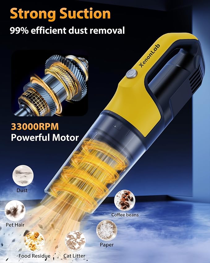 4-in-1 Cordless Handheld Vacuum, 1.1lb Ultra-Light, 10000Pa Powerful Suction, Portable Car Vacuum with HEPA Filter & Large Dust Cup, Rechargeable for Car