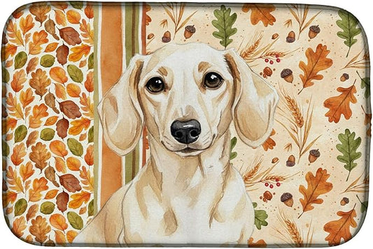 Caroline's Treasures Cream Dachshund Heirloom Fall Dish Drying Mat Absorbent Dish Drying Mat Pad for Kitchen Counter Dish Drainer Mat for Countertop, 14 x 21", Multicolor