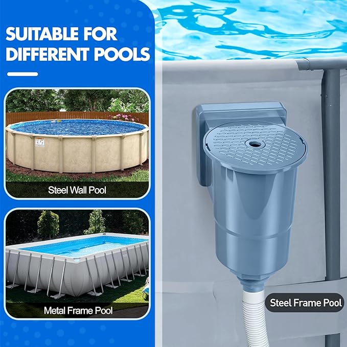 DeeprClean Through Wall Skimmer for Above Ground Pool, Heavy Duty Wall Mount Pool Skimmer Kit, Universally Fits All Standard Pool Wall Openings, In Wall Pool Surface Skimmer for Above ground Pool-Blue