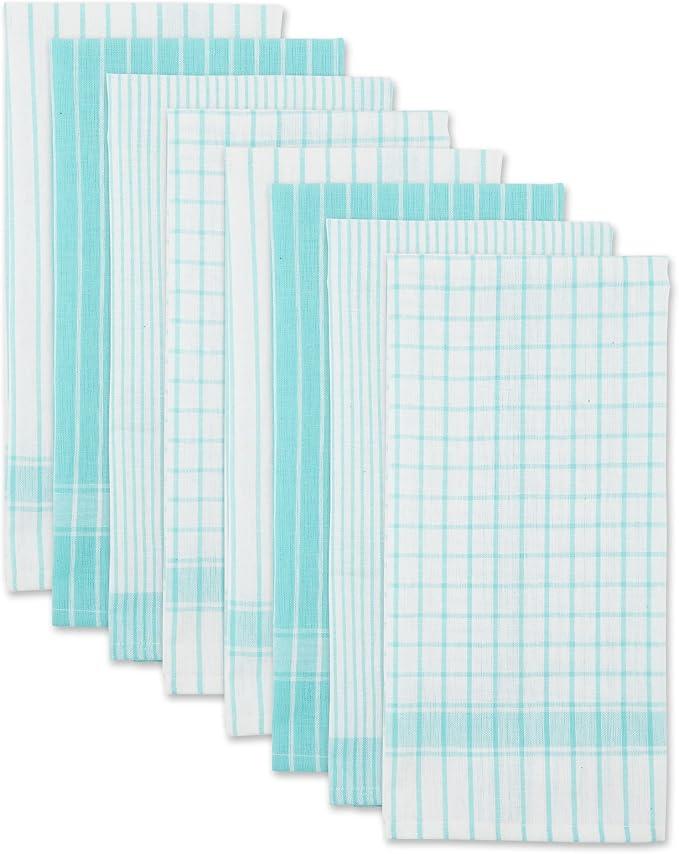 DII Everyday Basic Collection Woven Dishtowel Set, 20x28, Aqua, 8 Piece