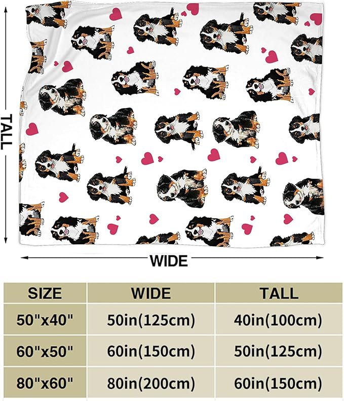 Bernese Mountain Dog Blanket Bernese Mountain Dog Gifts and Decor Cute Dog Throw Blanket Dog Blanket for Girls Women Kids Adults Soft Warm Cozy Fleece Blanket for Couch Sofa Bed 50"x40"