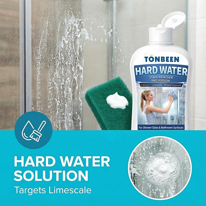 Hard Water Stain Remover Paste with Polishing Pads Calcium & Limescale Cleaner for Shower Glass, Shower Doors & Tiles, Includes 800 & 1200 Grit Pads, 500ml, 16.9fl oz