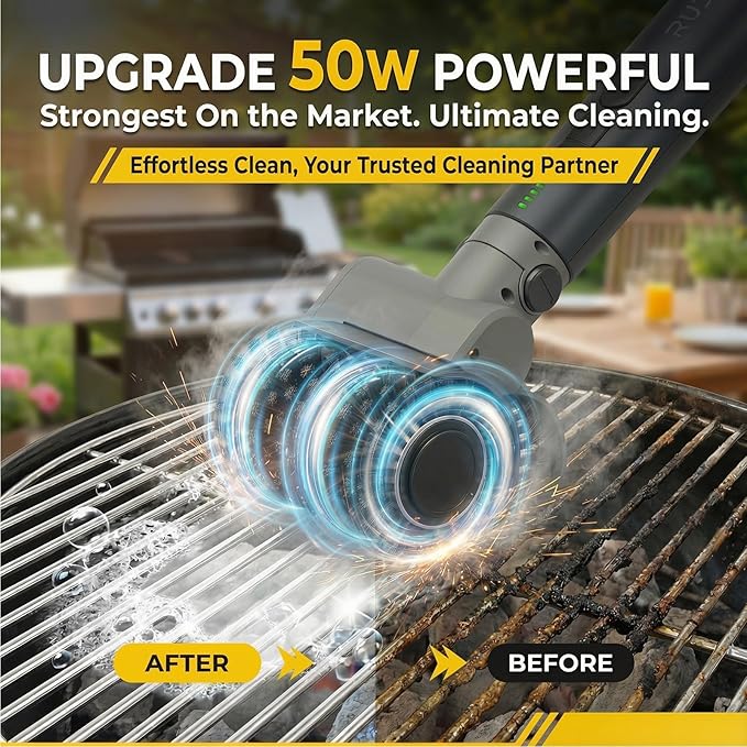 Electric Grill Brush, Cordless Rechargeable Grill Cleaner, 58W BBQ Cleaning Brush with 5200mAh Battery, 150-Min Runtime, 3 Speeds, Angle Adjustable, IPX7 Waterproof, Anti-Shedding for Outdoor Barbecue