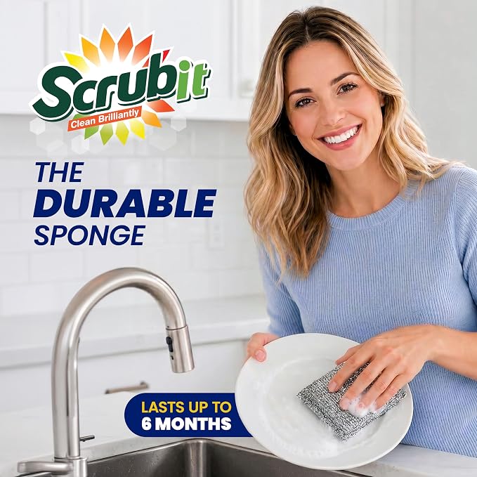 SCRUBIT Scrub Sponges for Kitchen, Non-Scratch Dish Sponges, Heavy Duty Steel Wool Scrubber Sponges Kitchen & Dishes Scrubbers (2)