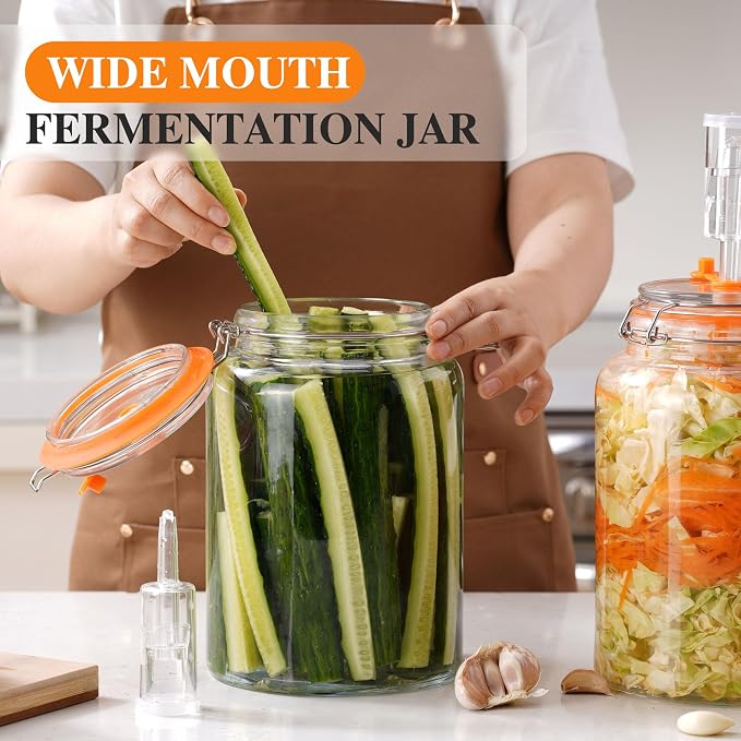 1 Gallon Fermentation Jars with Airlocks, Fermenting Kit for Sauerkraut, Kimchi, Kombucha and Pickles, 2 Pack
