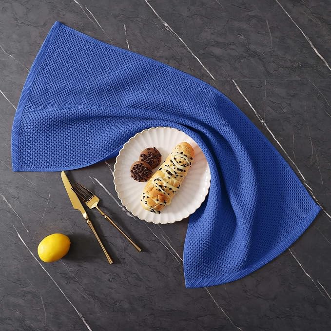 Homaxy 100% Cotton Kitchen Towels and Dishcloths Set, 12 x 12 Inches and 13 x 28 Inches, Set of 12 Bulk Kitchen Towels Set, Ultra Soft Absorbent Dish Cloths for Washing Dishes, Blueberry