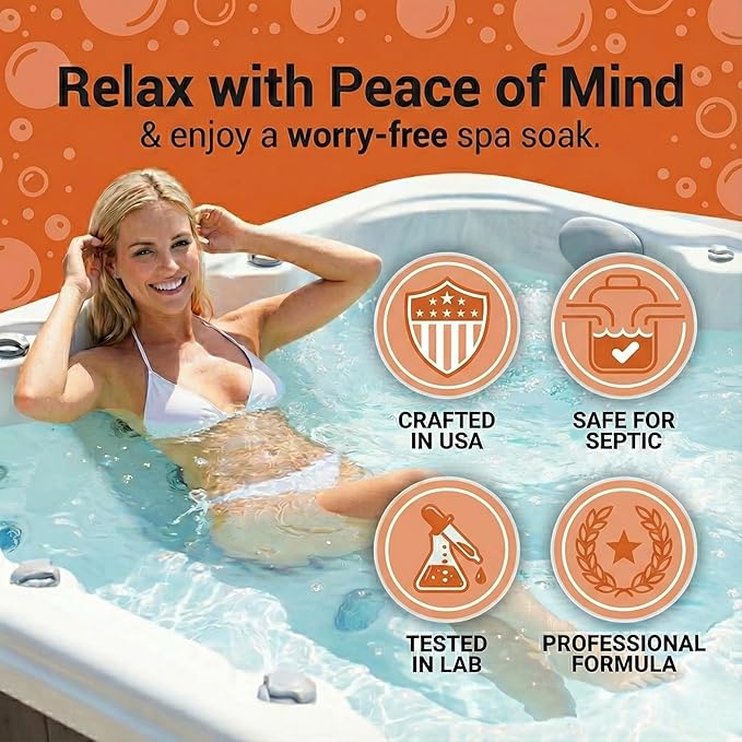 Spa Chemicals for Hot Tub – 5-in-1 Hot Tub Maintenance Kit & Cleaner – Inflatable Hot Tub Accessories for Adults – Outdoor Spa Clarifier – Helps Remove Scum & Cloudy Water – Made in USA – 16oz