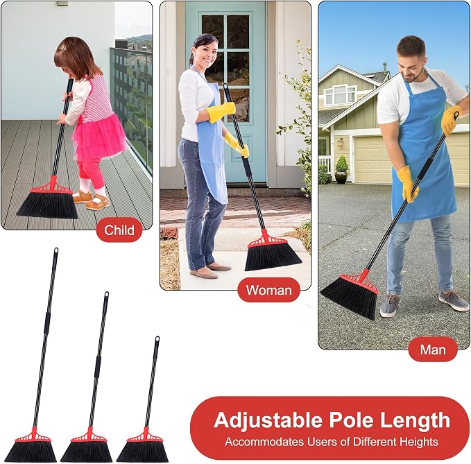 Tiumso Heavy Duty Broom Indoor Outdoor Commercial Broom, 55" Long Handle Broom with CornerReach and Microfiber Duster 5-in-1 Kit with Extendable Pole for Home Office Kitchen and High Ceilings