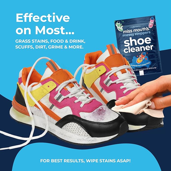 Miss Mouth's Messy Steppers Shoe Cleaner - 4oz Spray and Shoe Cleaning Kit Brush with 30 Pack Wipes