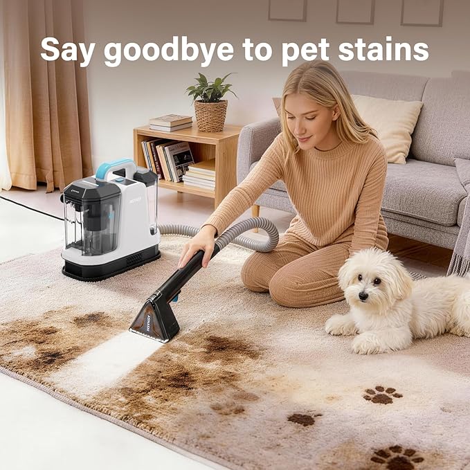 Upholstery Cleaner Machine & Carpet Cleaner | Portable Spot Cleaner with Strong Suction and Scrubbing Brush for Pet Stains, Spills on Couches, Rugs, Mattresses, Car Interiors