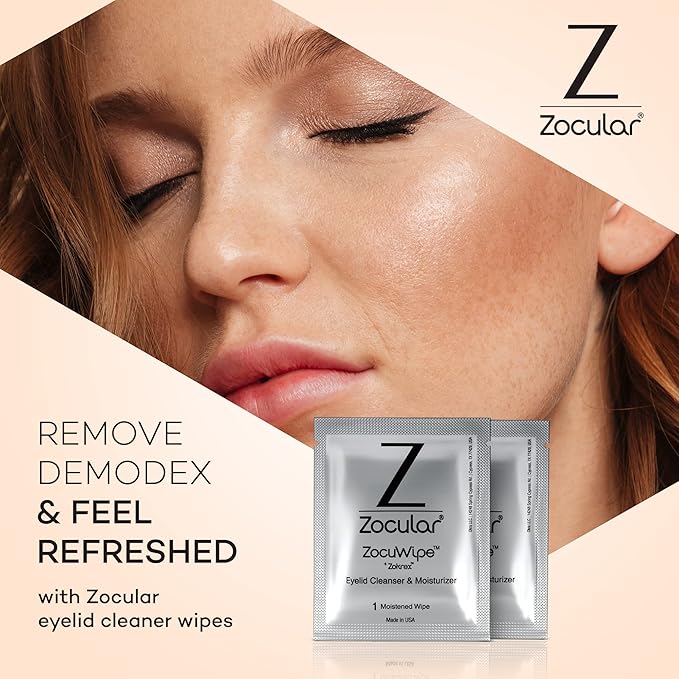 Zocular ZocuWipe Eyelid Cleansing Wipes with Natural Okra Complex – Gentle Daily Eyelid Cleanser & Moisturizing Pads – Makeup Remover & Eye Hygiene Wipes – 30 Count