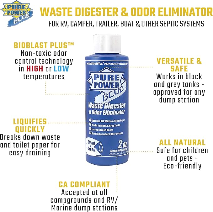 Valterra V23017 'Pure Power Blue' Waste Digester and Odor Eliminator - 4 oz. Bottle, (Pack of 6)