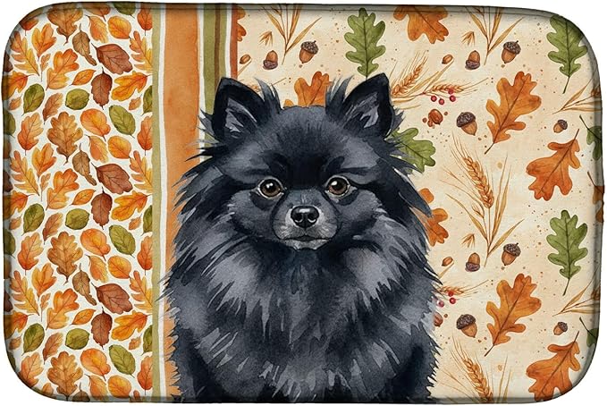 Caroline's Treasures Black Pomeranian Heirloom Fall Dish Drying Mat Absorbent Dish Drying Mat Pad for Kitchen Counter Dish Drainer Mat for Countertop, 14 x 21", Multicolor