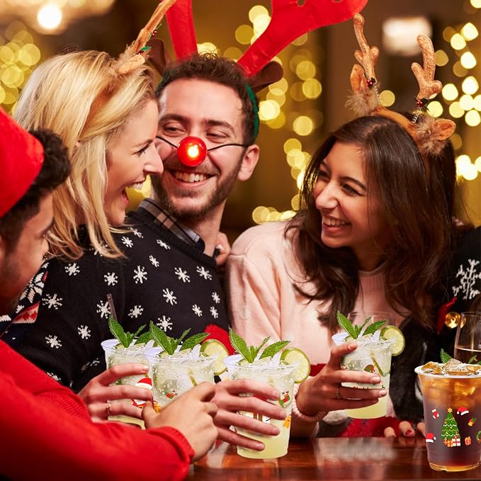 100 Pcs Christmas Party Cups, 12oz Disposable Cups Merry Christmas Disposable Clear Cups Plastic Party Cups for Party Favors Holiday Party Supplies