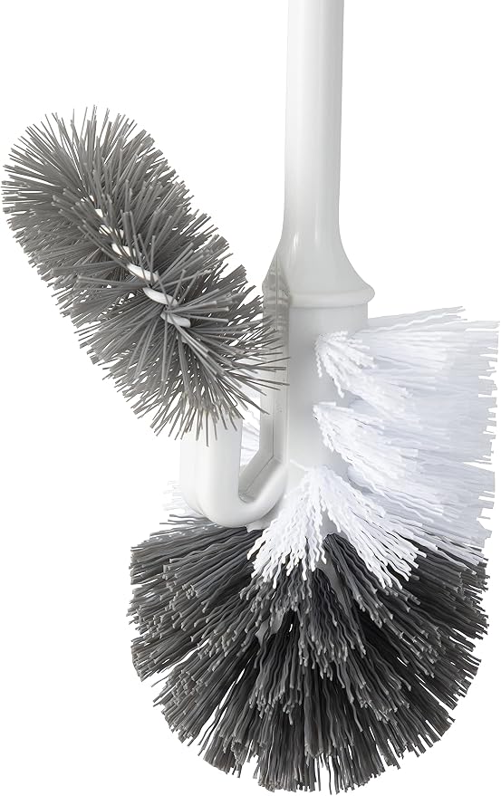 Superio Toilet Bowl Brush and Holder with Under Rim Cleaner for Bathroom, Toilet Brush and Caddy with Non Scratch Bristles and Under Rim Lip Brush
