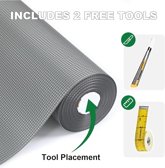 Upgrade 100% EVA Shelf Liner for Kitchen Cabinet 12" x 240" Refrigerator Liners Drawer Liners Non Adhesive Non Slip Mats Waterproof Plastic Paper, Dresser Pantry Bathroom Protector, Silver Gray