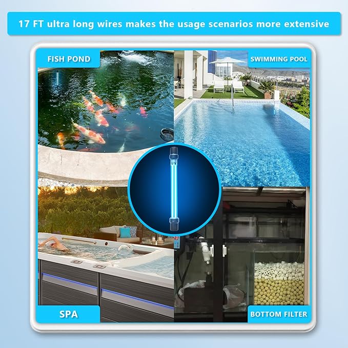 32W Aquarium UV Light for 200-3000 Gallon, UV Pond Water Clarifier for Koi Pond, Swimming Pool, Spa, Large Fish Tank, Cold Plunge UV Light for Pond Algae Control