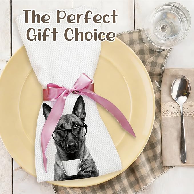 Funny Belgian Malinois Kitchen Towels, Dog Kitchen Accessories, Dog Chef Gifts for Women Decorative Hand Towels for Kitchen Decor, Coffee Lovers Gifts Dish Tea Towel, 16x24 Inch