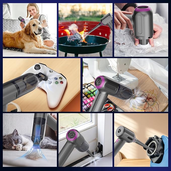7000Pa Mini Car Vacuum: 4-in-1 Handheld Vacuum Cordless & Compressed Air Duster & Inflator Pump, 3-Speed Portable High Power Cleaning Kit for Car Detailing, Computer Keyboard, Sewing Machine, Office