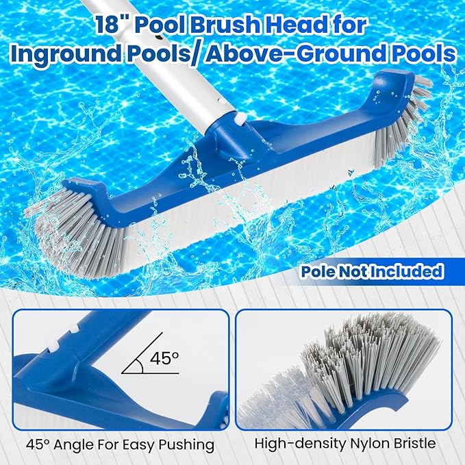 POOLAZ Pool Cleaning Kit, 3 in 1 Pool Net Skimmer & Pool Brush Head for Inground Pools & Above Ground Pools, Durable Pool Skimmer Nets & Pool Brush Compatible with Standard Pool Pole