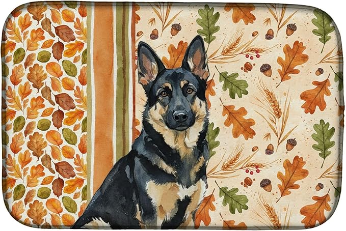 Caroline's Treasures Black and Tan German Shepherd Heirloom Fall Dish Drying Mat Absorbent Dish Drying Mat Pad for Kitchen Counter Dish Drainer Mat for Countertop, 14 x 21", Multicolor