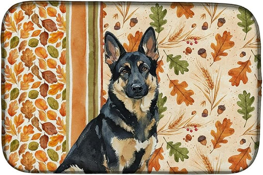 Caroline's Treasures Black and Tan German Shepherd Heirloom Fall Dish Drying Mat Absorbent Dish Drying Mat Pad for Kitchen Counter Dish Drainer Mat for Countertop, 14 x 21", Multicolor