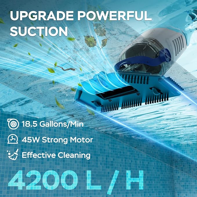 Pool Vacuum for Above Ground Pool with 72.85" Pole, Upgraded 18.5 GPM Powerful Suction Handheld Pool Vacuum, 4 Filter Bags & 1H RunTime Rechargeable Pool Vacuum Cleaner for Above/Inground Pools