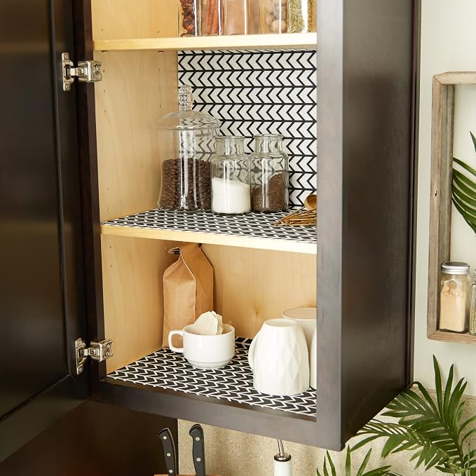 DII Fridge & Shelf Liner Collection Non-Adhesive, Cut to fit, Machine Washable, 12x20, Black Herringbone, 2 Piece