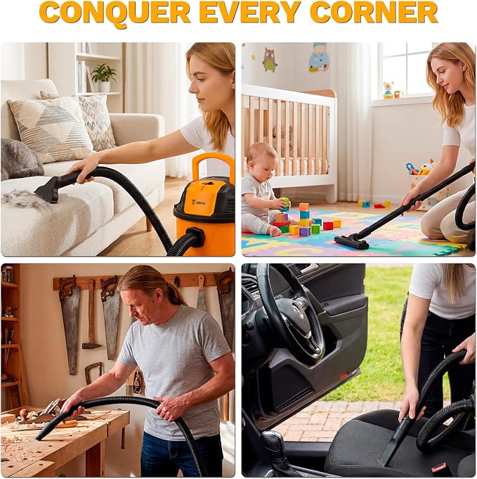 DEKOPRO Shop Vacuum Wet and Dry:4-Gallon 3 Peak HP Portable Shop Vac, Car Vacuum with 6Ft Hose, 10 Ft Cord, Wet Dry Vacuum Cleaner with Filter and Brush Accessories for Homes, Pets, and Cars