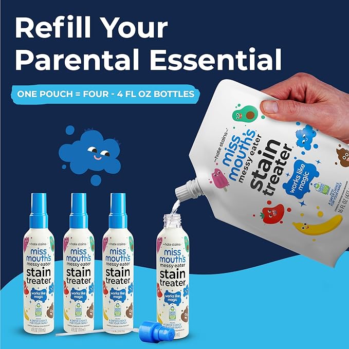 Miss Mouth's Messy Eater Stain Treater 16oz Bottle and Refill and 2 Pack To Go Instant Stain Remover Pen Bundle
