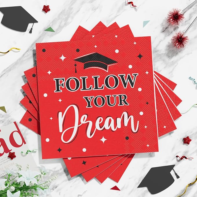Graduation Decoration Class of 2026, 175PCS Graduation Party Supplies Disposable Dinnerware(Serve 25) with Paper Plates Cup Napkin Fork Knife Spoon College High School Grad Decor (Red & Black)