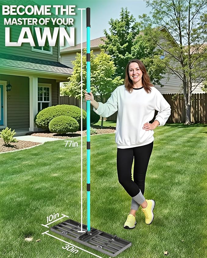 Breeze Touch Lawn Leveling Rake, 30 Inch Yard Lawn Leveling for Soil with 78" Adjustable Steel Handle, Heavy Duty Effort Saving Landscape Lawn Leveler for Yard Garden Soil Sand Dirt Grass